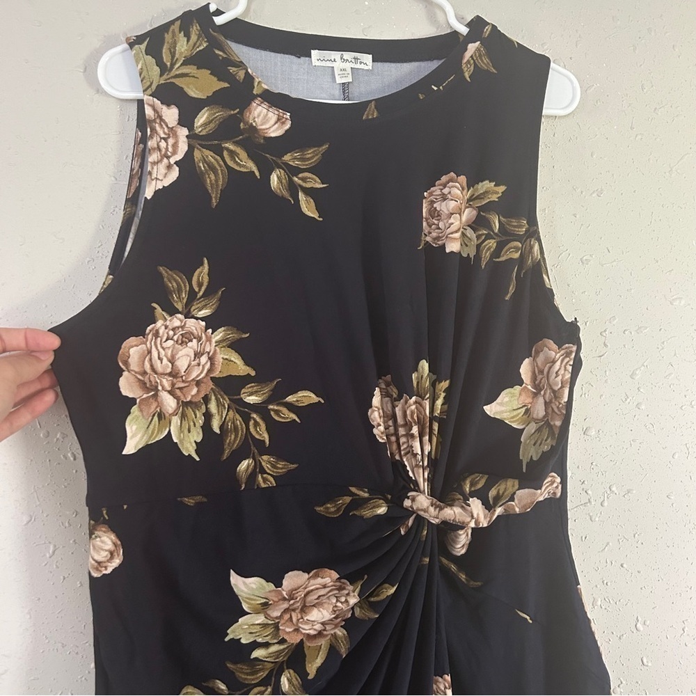 Nine Britton Abigail Brushed Knit Midi Dress Navy Blue Floral Formal Twist XXL - Picture 4 of 8